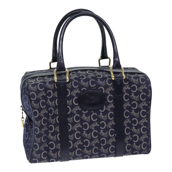 CELINE C Sulky Boston Bag Canvas Leather Navy Gold Auth yk14797 - Picture 1 of 16